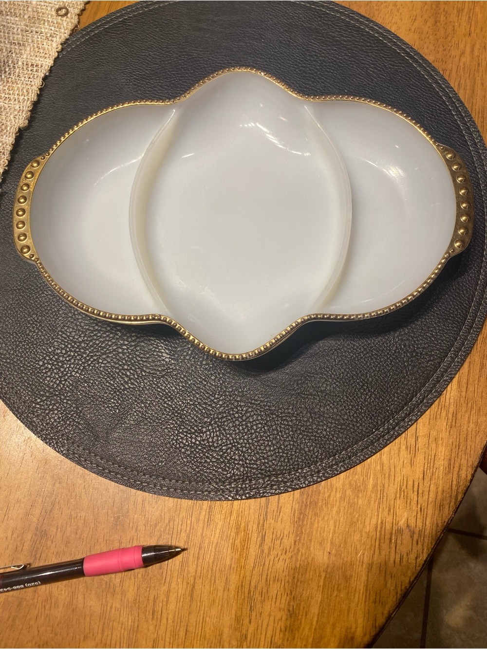 Vintage1950s Anchor Hocking milk glass with 22 carat gold trim